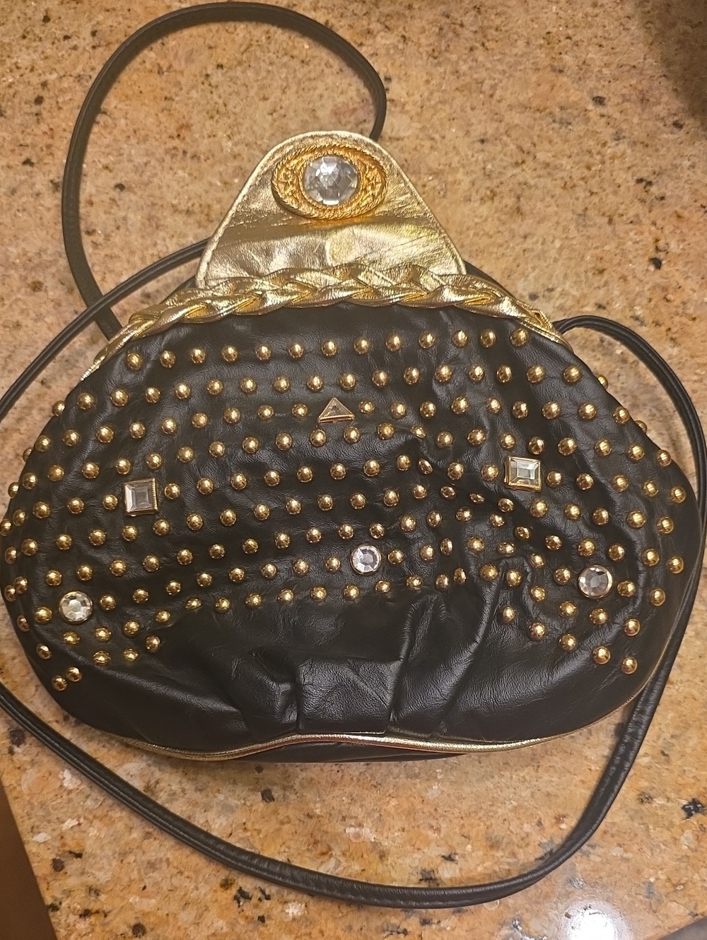 Ohhi ASHLEY Gold & Black Studded Crossbody Bag